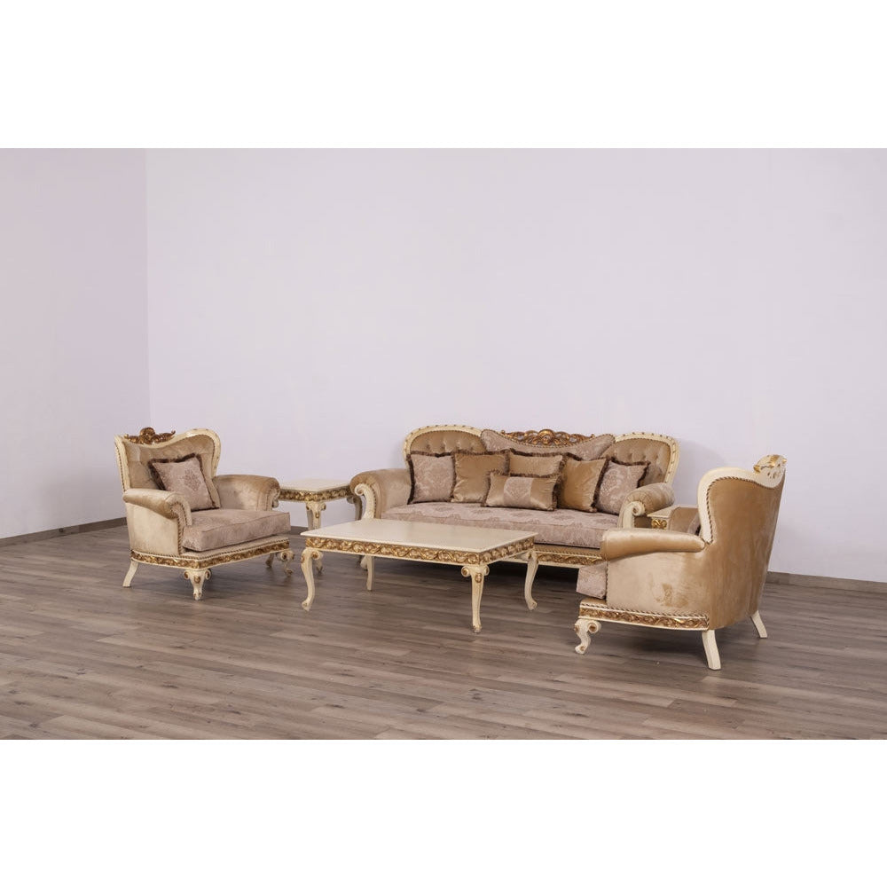 European Furniture - Fantasia 2 Piece Luxury Sofa Set in Antique Beige with Dark Gold Leaf - 40017-SC - New Star Living