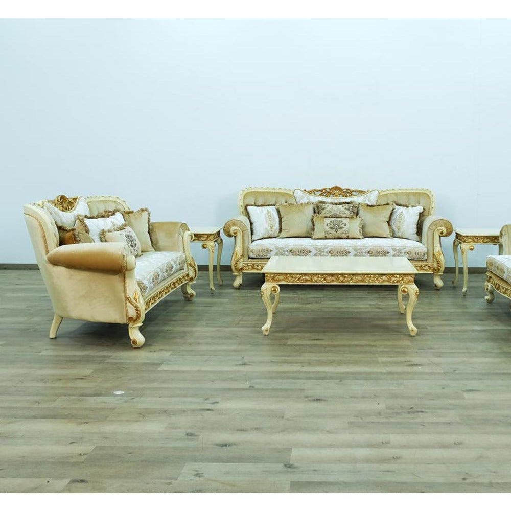 European Furniture - Fantasia Loveseat in Gold-Off White - 40015-L - New Star Living
