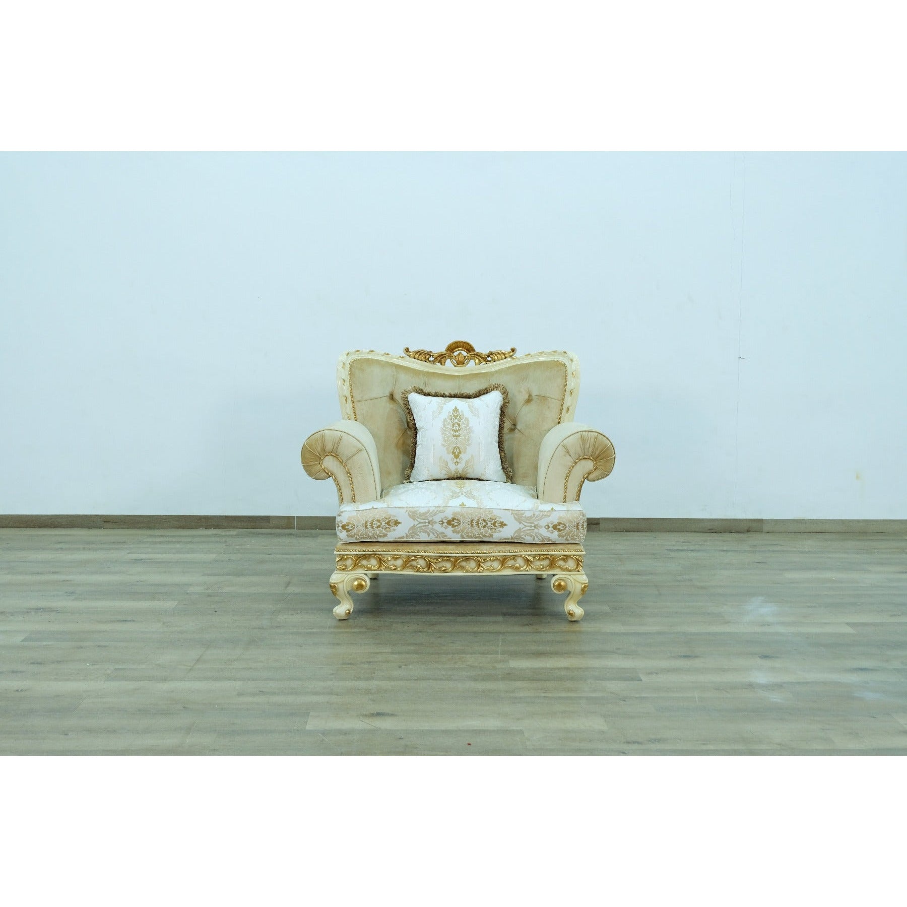 European Furniture - Fantasia Chair in Gold-Off White - 40015-C - New Star Living