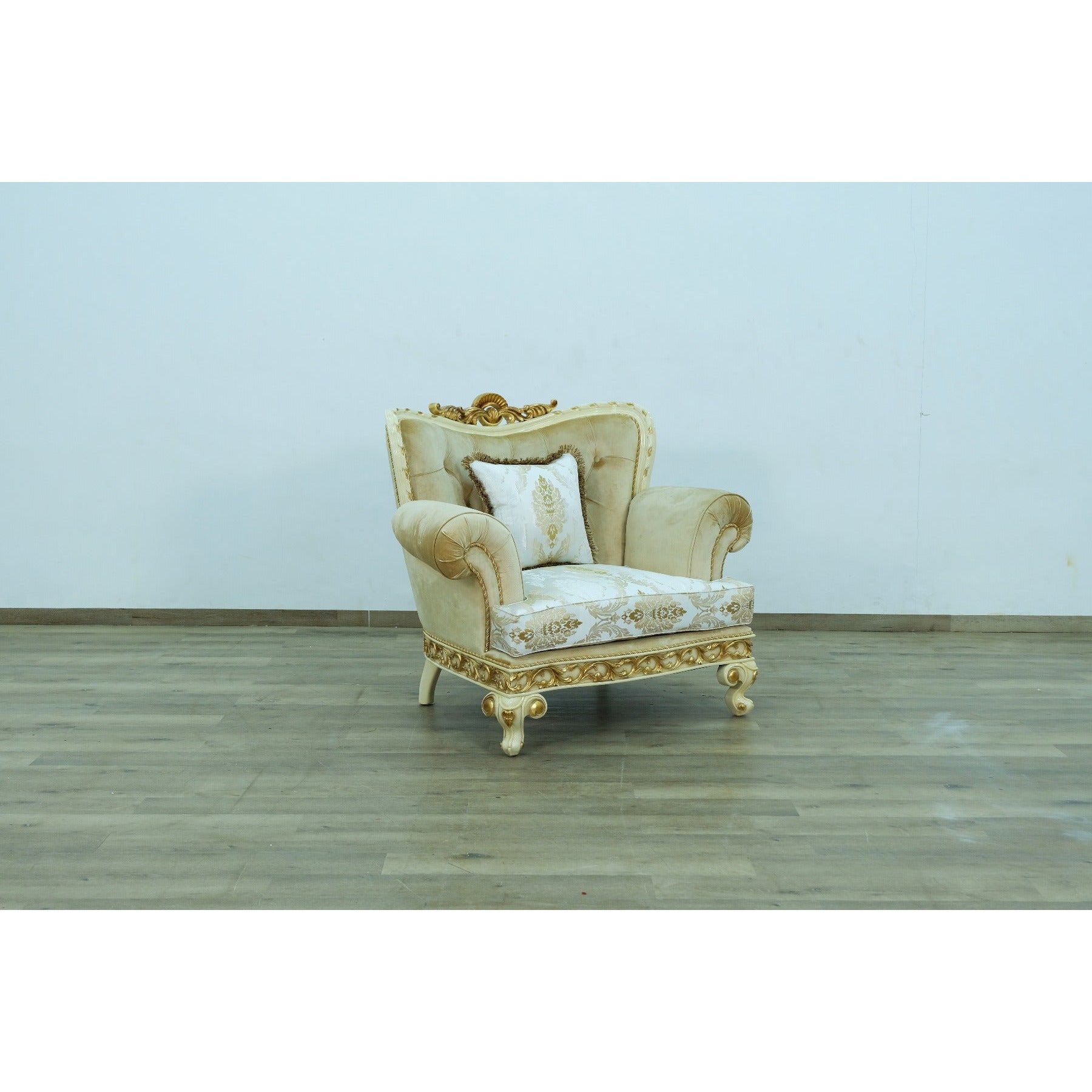 European Furniture - Fantasia 3 Piece Living Room Set in Gold-Off White - 40015-3SET - New Star Living