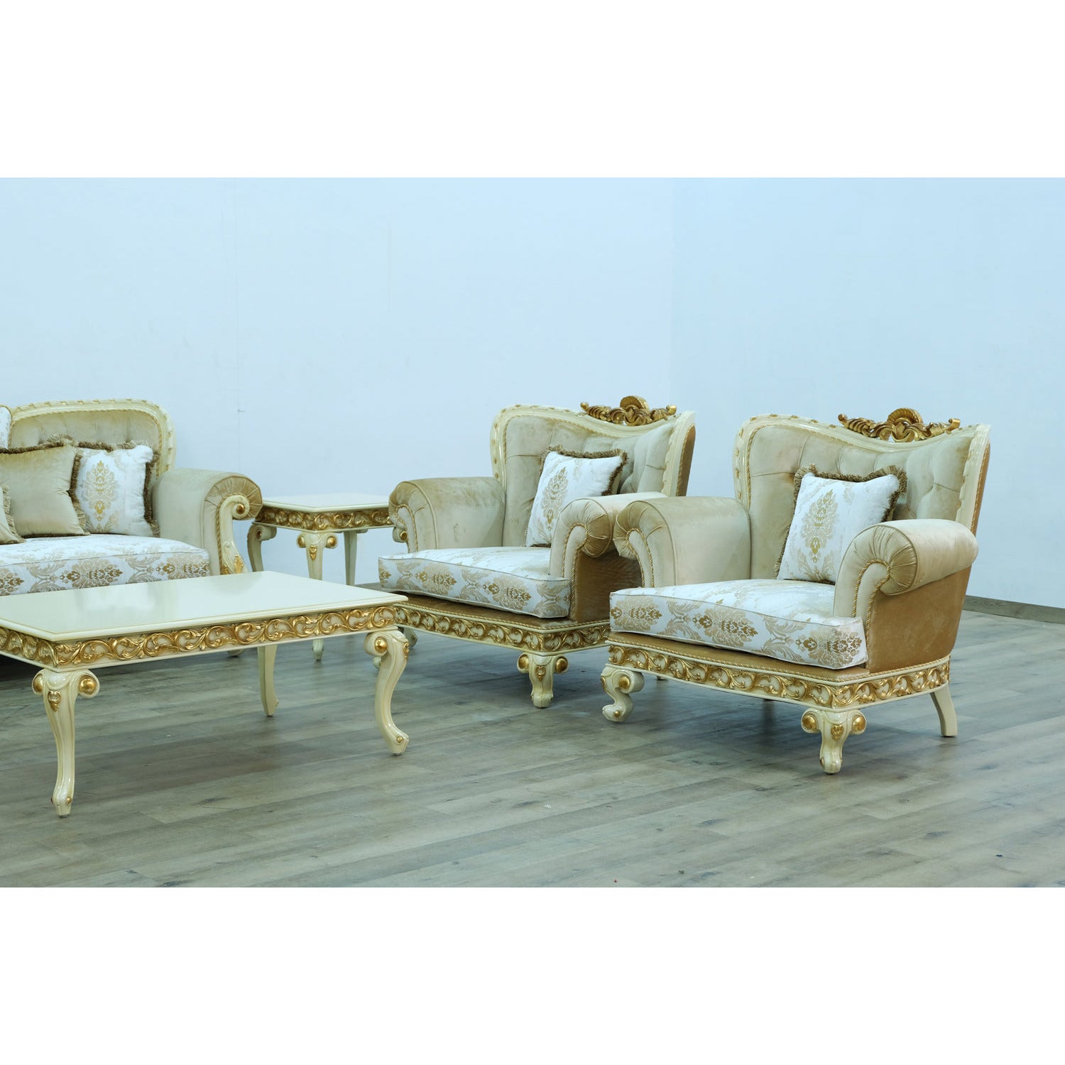 European Furniture - Fantasia Chair in Gold-Off White - 40015-C - New Star Living