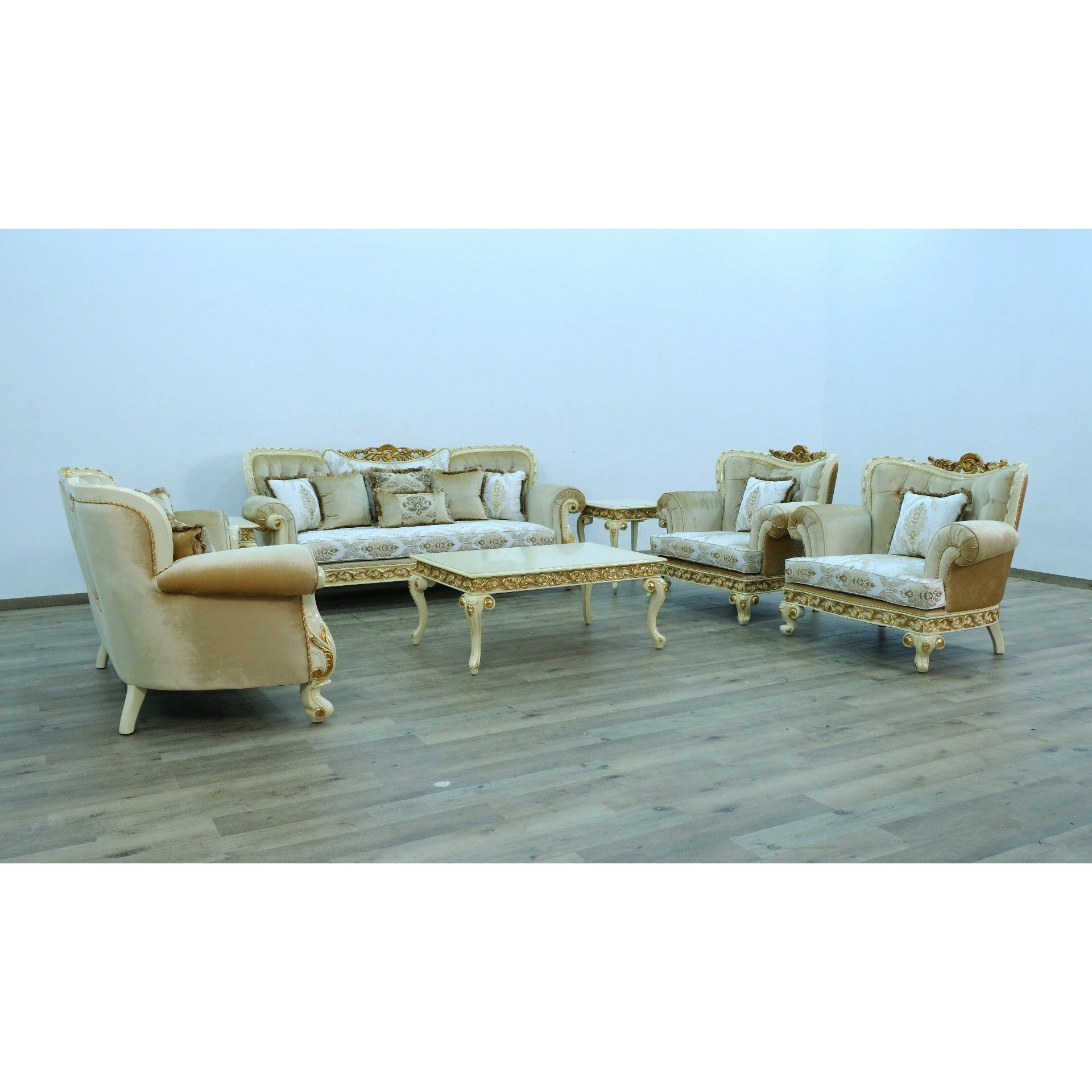 European Furniture - Fantasia Sofa in Gold-Off White - 40015-S - New Star Living