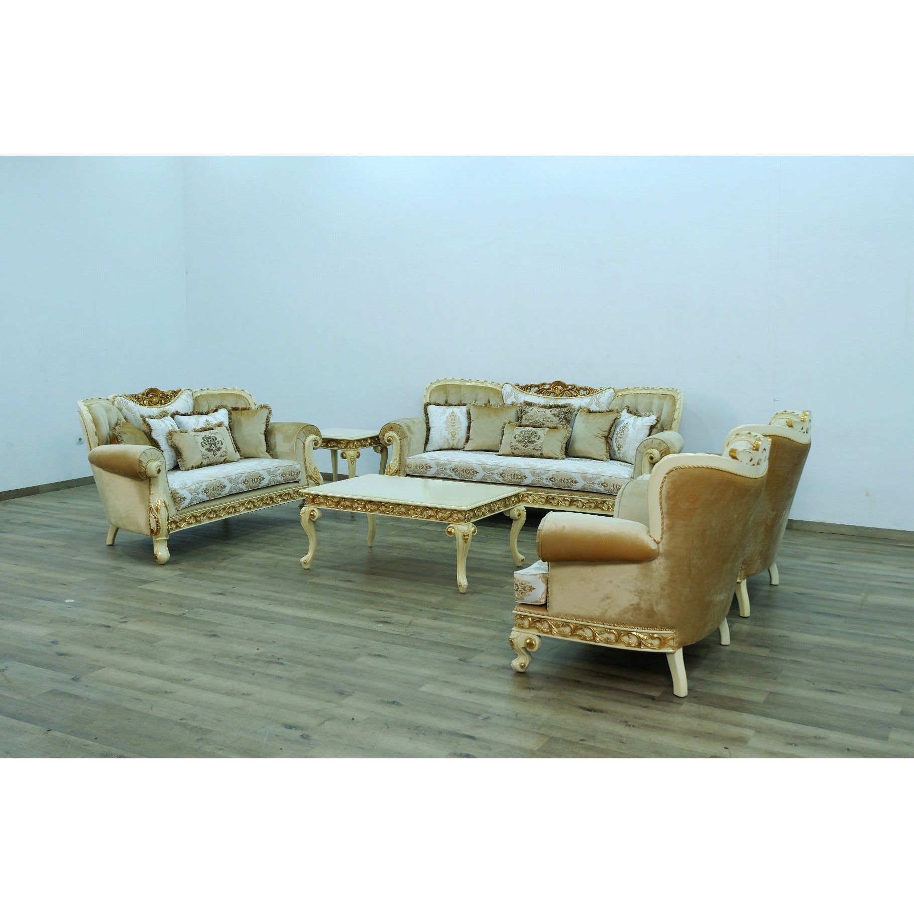 European Furniture - Fantasia Sofa in Gold-Off White - 40015-S - New Star Living