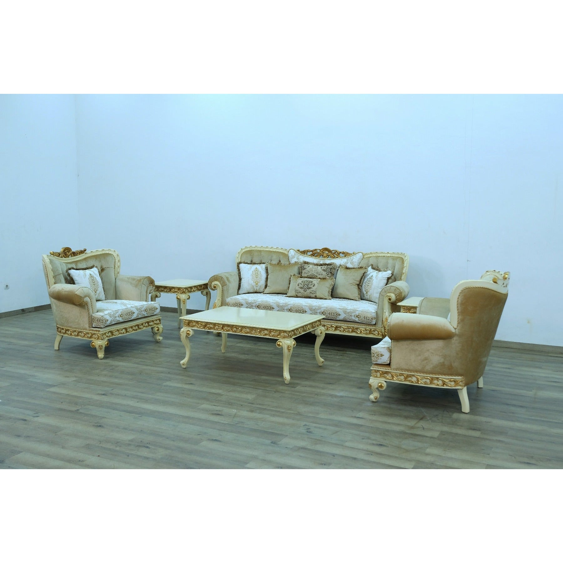 European Furniture - Fantasia 4 Piece Living Room Set in Gold-Off White - 40015-4SET - New Star Living