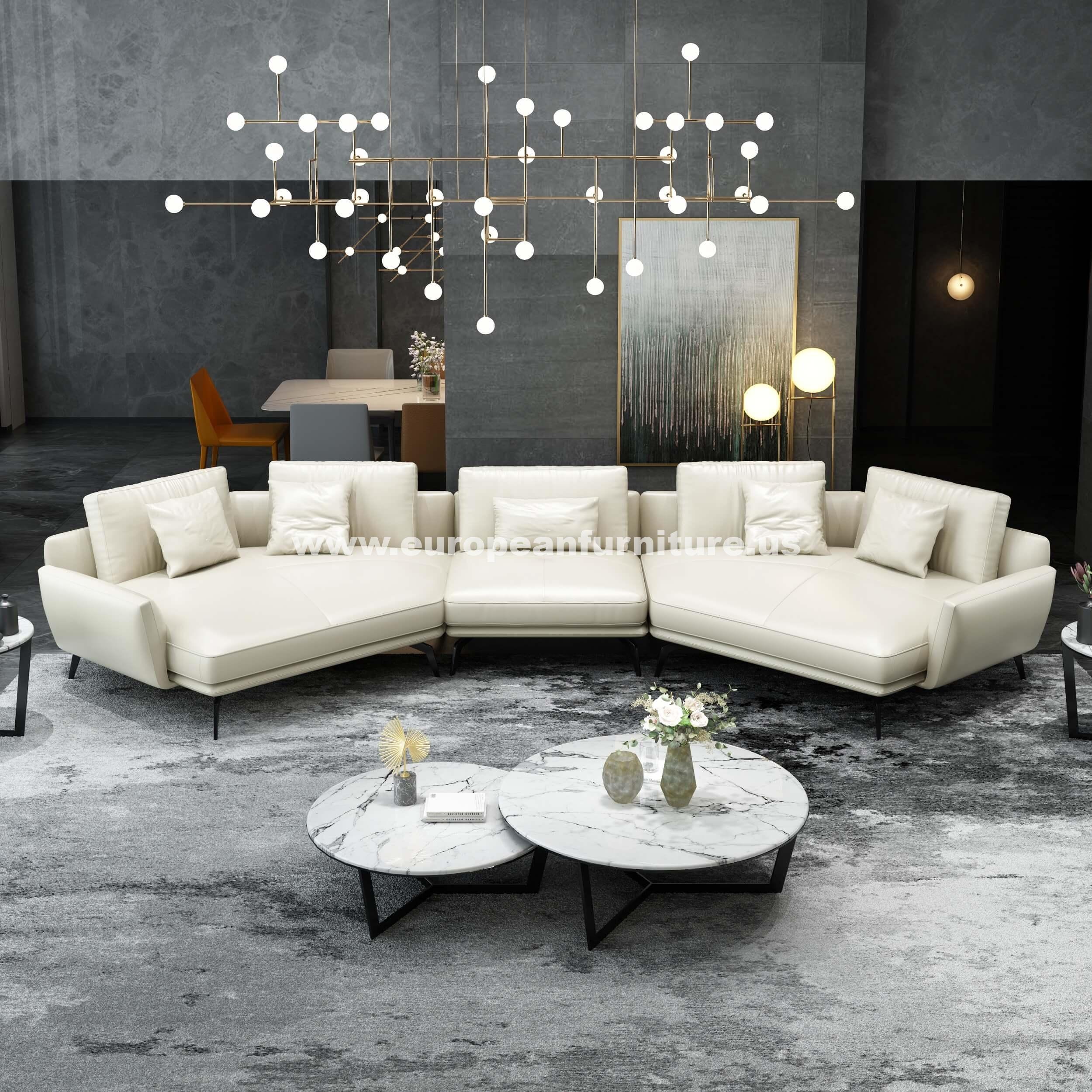 European Furniture - Venere Sectional Off White Italian Leather - EF-65556-5S - New Star Living