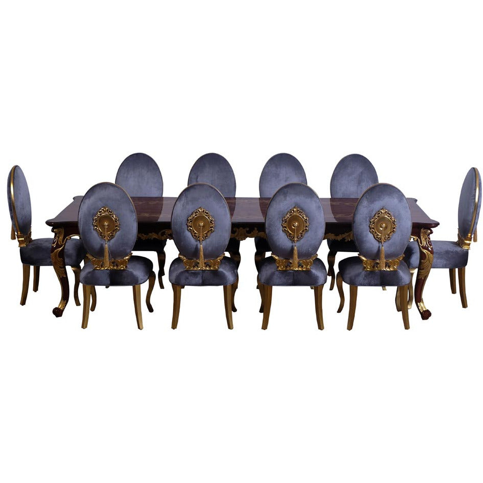 European Furniture - Luxor 11 Piece Luxury Dining Table Set in Gray & Light Gold - 68582-68582G-11SET - New Star Living