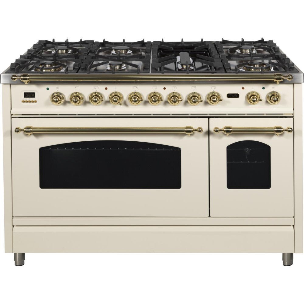 ILVE 48" Nostalgie Series Freestanding Double Oven Dual Fuel Range with 7 Sealed Burners and Griddle (UPN120FDM) - New Star Living