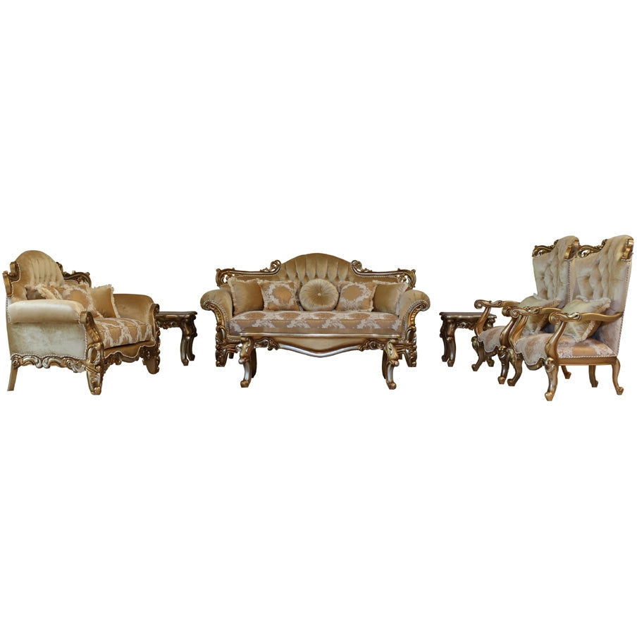 European Furniture - Alexsandra 2 Piece Luxury Sofa Set in Golden Brown with Antique Silver - 43553-SC - New Star Living
