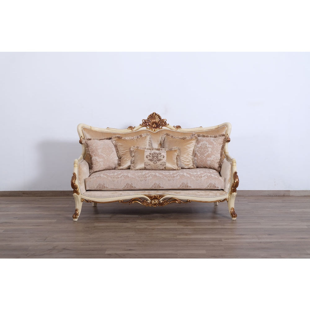 European Furniture - Veronica 4 Piece Luxury Living Room Set in Antique Beige and Antique Dark Gold leaf - 47075-SL2C - New Star Living