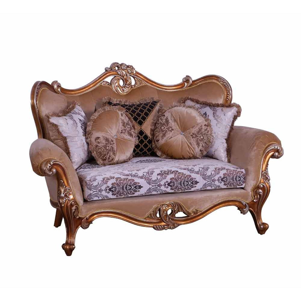European Furniture - Augustus II Luxury Loveseat in Light Gold & Antique Silver - 37059-L - New Star Living