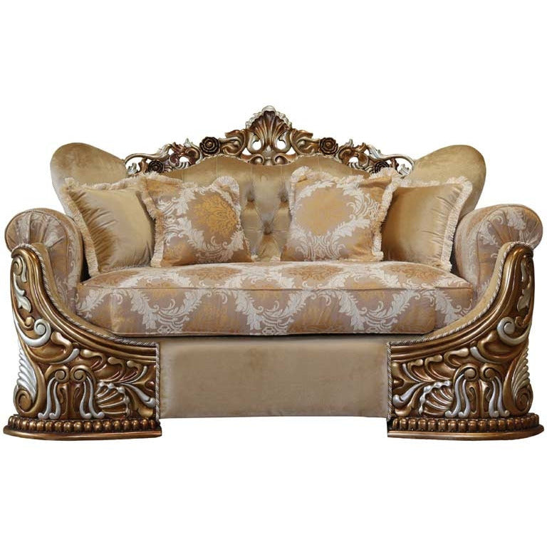 European Furniture - Emporior Luxury Loveseat in Golden Brown with Antique Silver - 44753-L - New Star Living