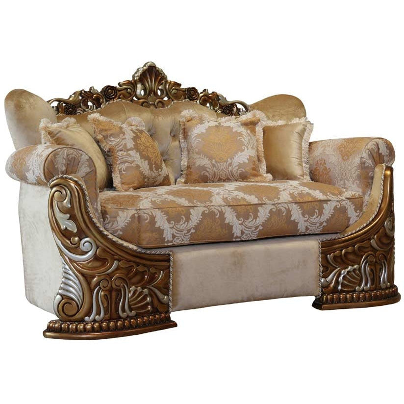 European Furniture - Emporior Luxury Loveseat in Golden Brown with Antique Silver - 44753-L - New Star Living