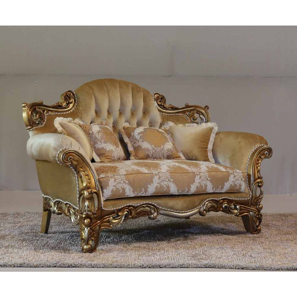 European Furniture - Alexsandra 2 Piece Luxury Sofa Set in Golden Brown with Antique Silver - 43553-SL - New Star Living