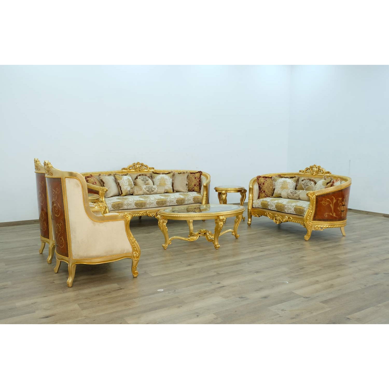 European Furniture - Luxor 3 Piece Living Room Set in Gold Leaf - 68584-3SET - New Star Living