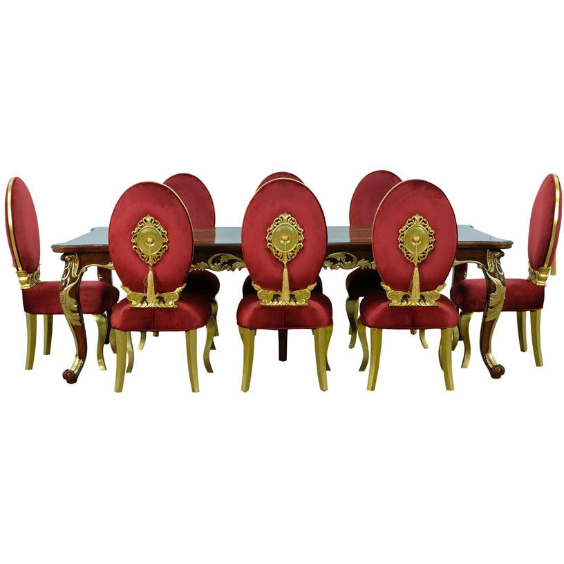 European Furniture - Luxor 9 Piece Luxury Dining Table Set in Red & Light Gold - 68582-68582R-9SET - New Star Living