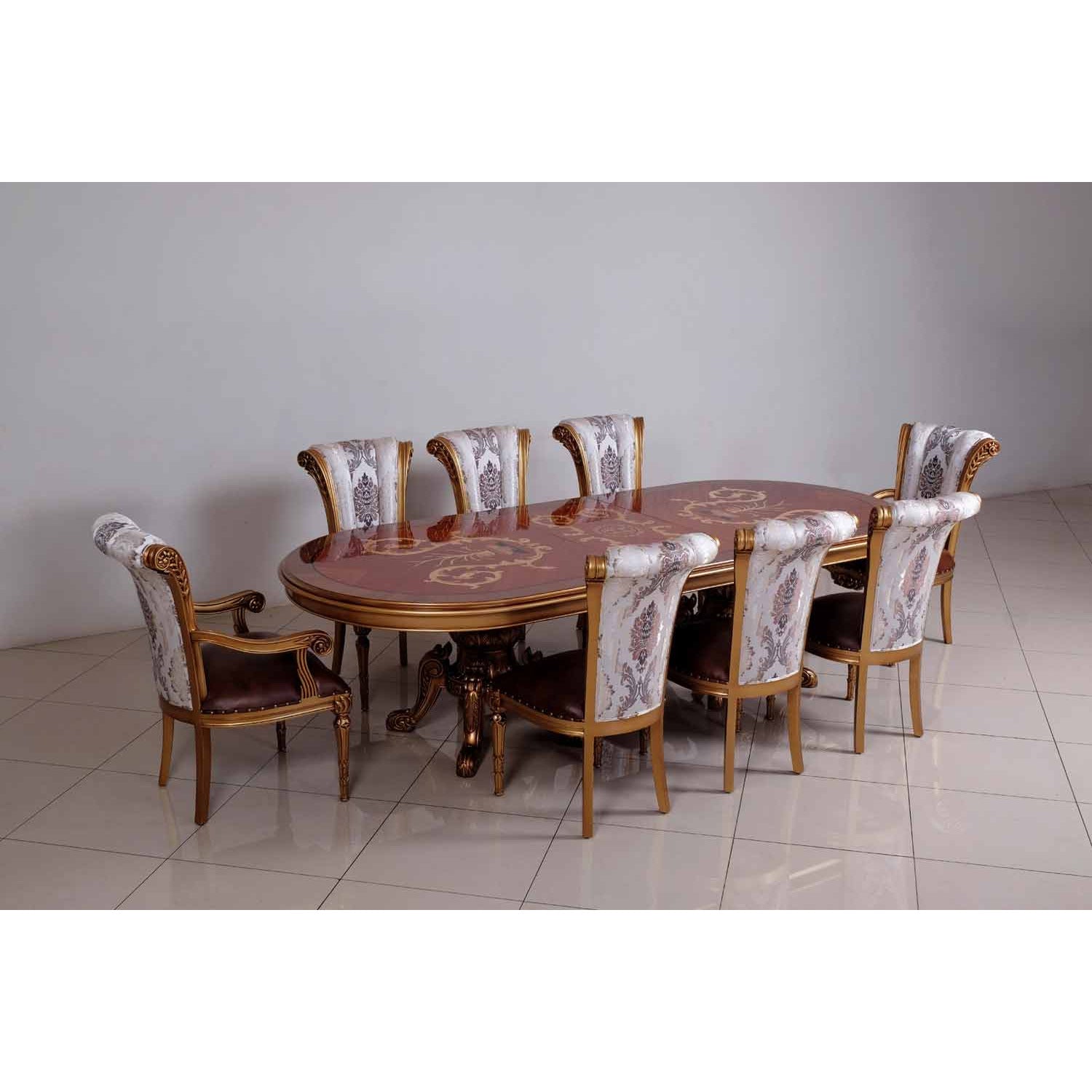 European Furniture - Maggiolini 7 Piece Dining Room Set in Brown and Gold Leaf - 61952-7SET - New Star Living