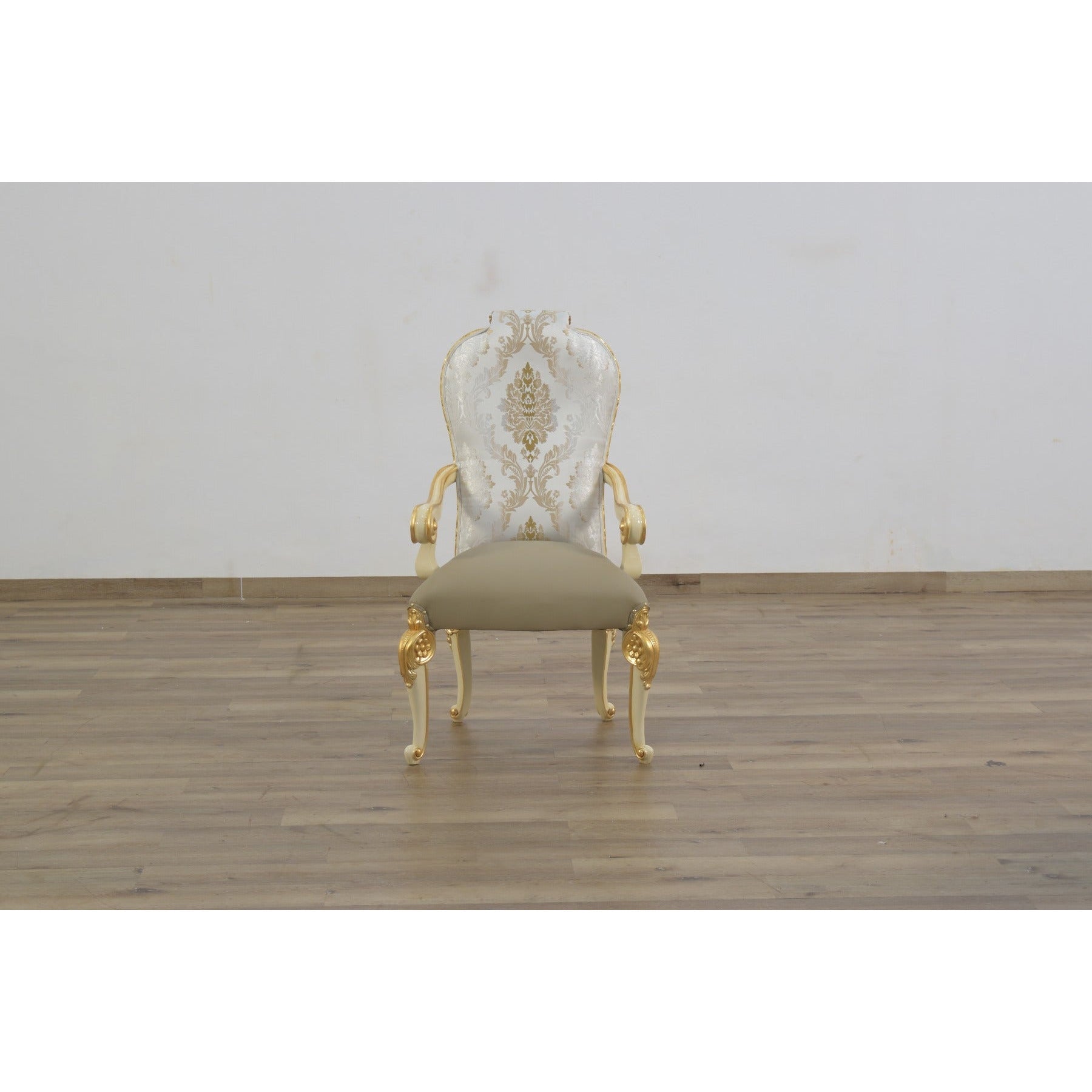 European Furniture - Bellagio Arm Chair Set of 2 in Beige & Gold Leaf - 40059-AC - New Star Living