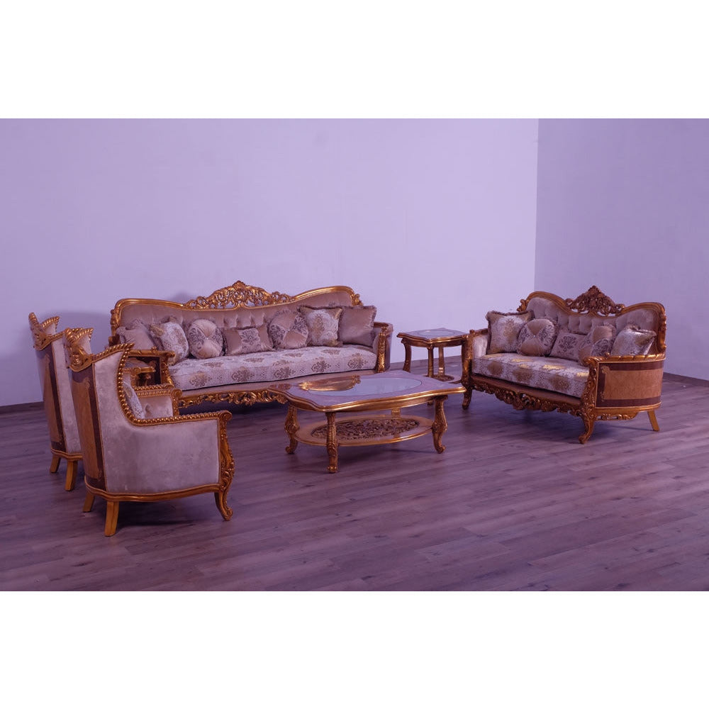 European Furniture - Modigliani III 3 Piece Luxury Living Room Set in Ikat and Gold - 31056-S2C - New Star Living