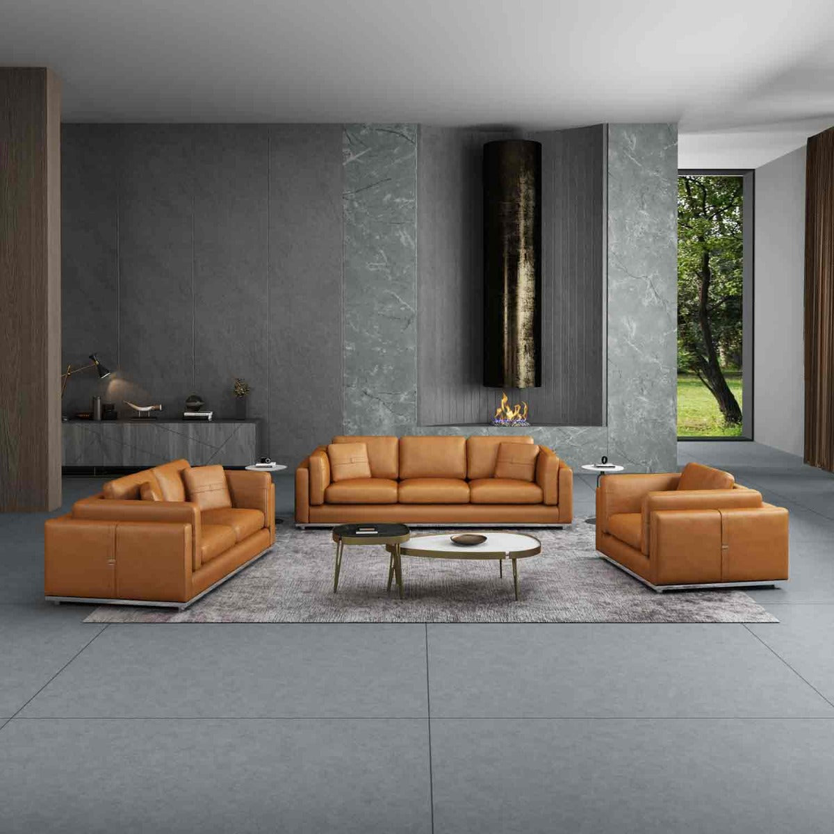 European Furniture - Picasso 3 Piece Living Room Set in Cognac - 25552-3SET - New Star Living