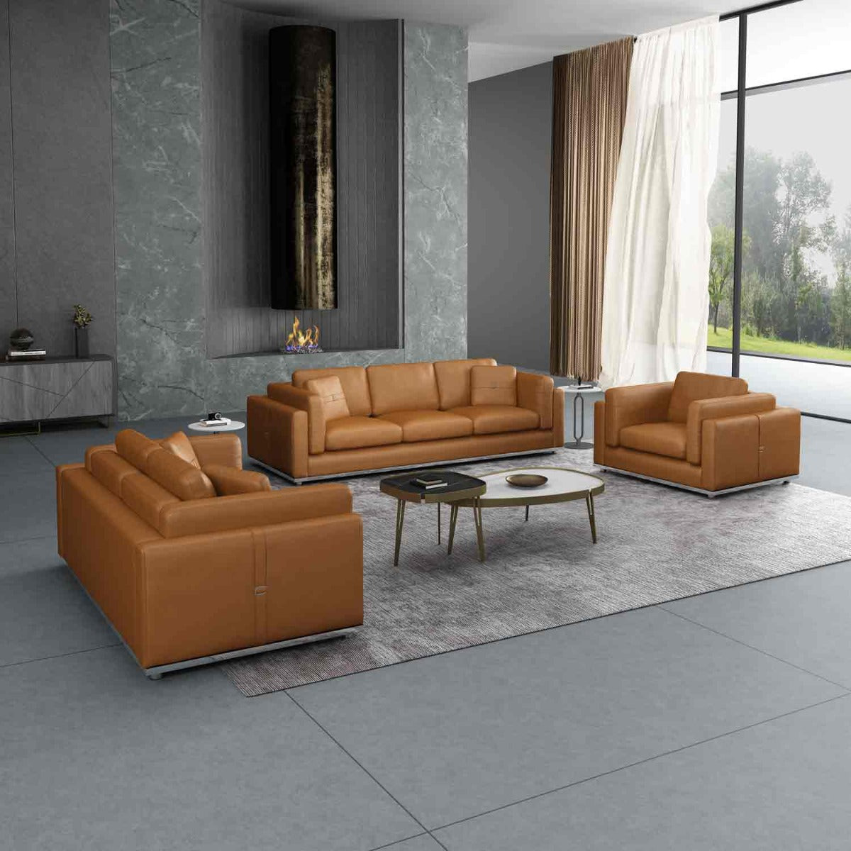 European Furniture - Picasso Sofa in Cognac - 25552-S - New Star Living