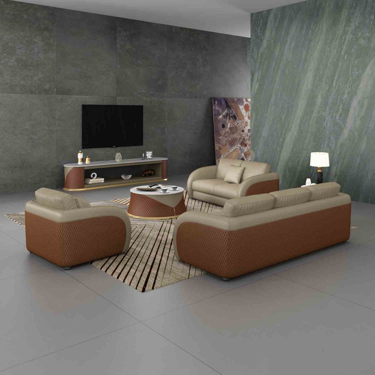 European Furniture - Noir Sofa in Sand Beige & Brown - 90880-S - New Star Living