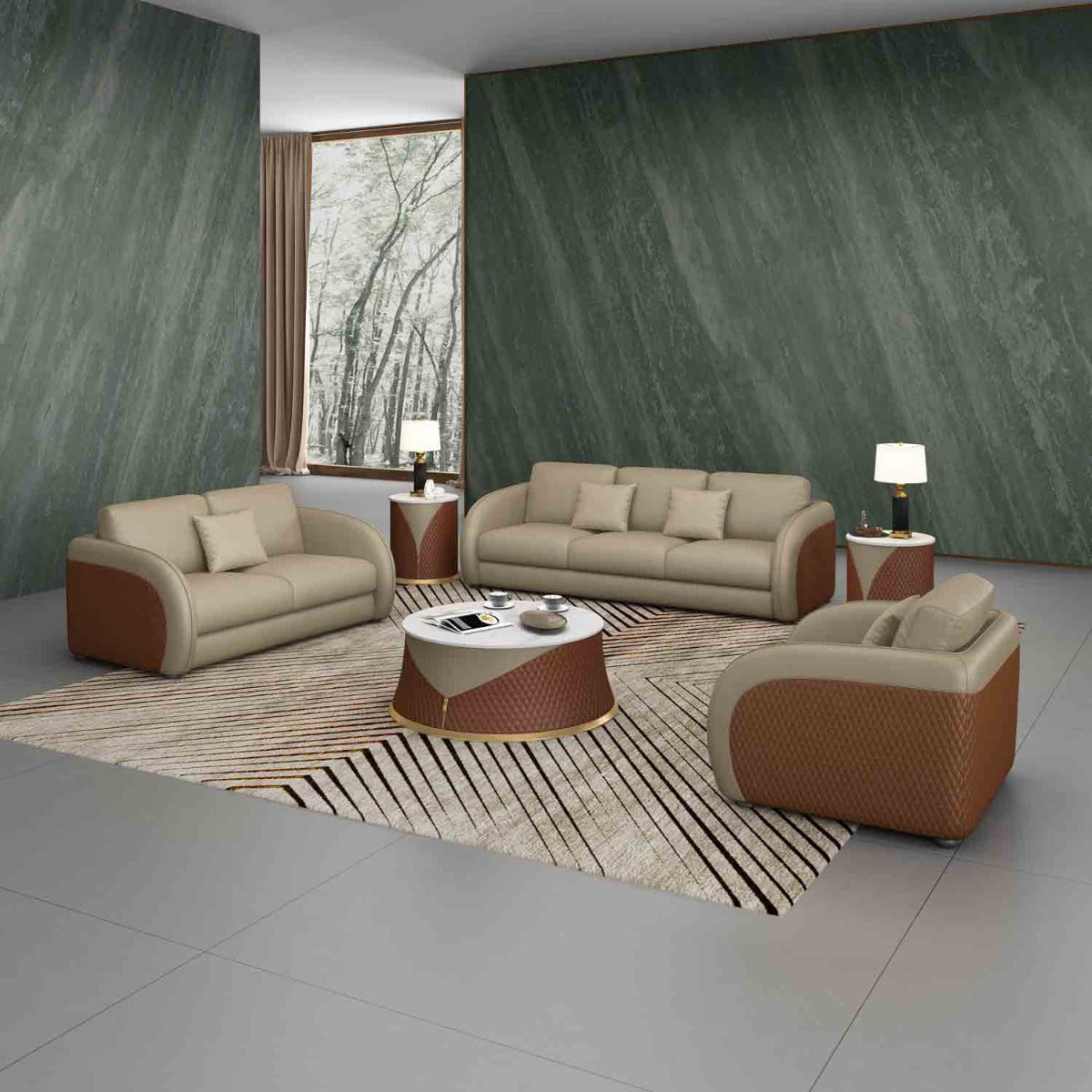 European Furniture - Noir Sofa in Sand Beige & Brown - 90880-S - New Star Living