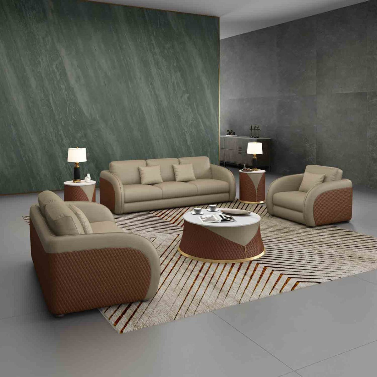 European Furniture - Noir End Table in Sand Beige & Brown - 27992-ET - New Star Living