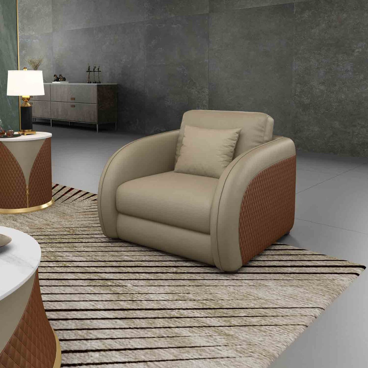 European Furniture - Noir 2 Piece Living Room Set in Sand Beige & Brown - 90880-2SET - New Star Living