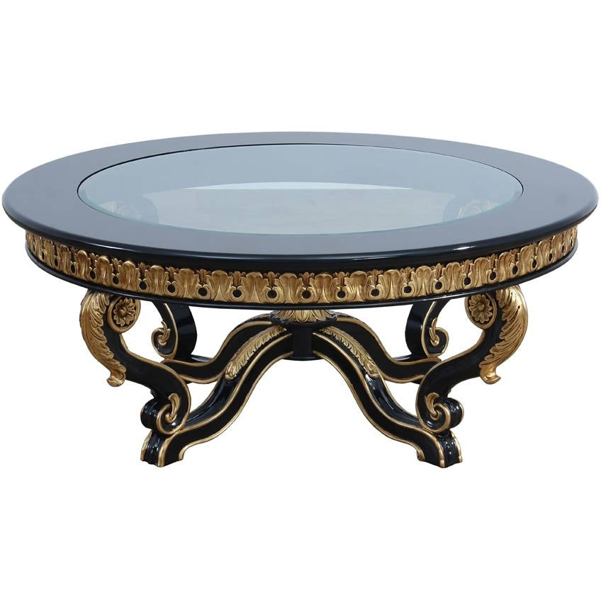 European Furniture - Raffaello Coffee Table in Black & Antique Dark Gold Leaf - 41024-CT - New Star Living
