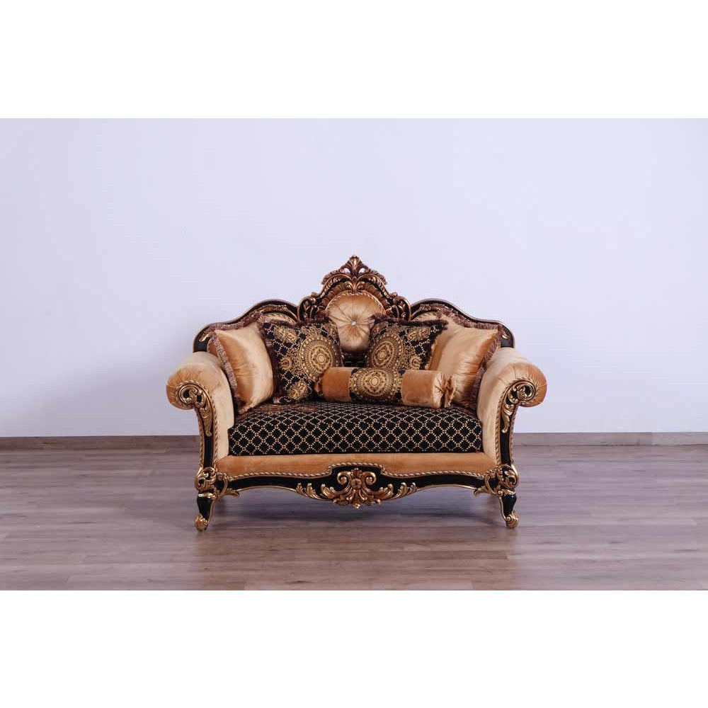 European Furniture - Raffaello Luxury Loveseat in Black & Antique Dark Gold Leaf - 41024-L - New Star Living