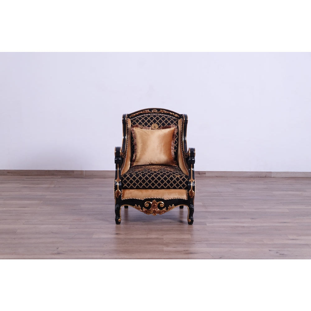 European Furniture - Raffaello Luxury Chair in Black & Antique Dark Gold Leaf - 41024-C - New Star Living