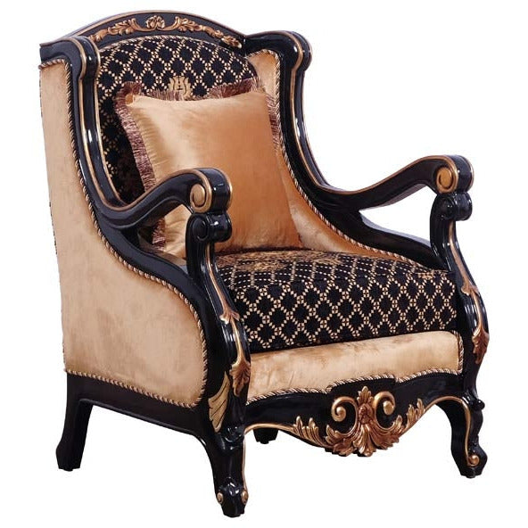 European Furniture - Raffaello 3 Piece Luxury Living Room Set in Black & Antique Dark Gold Leaf - 41024-SLC - New Star Living