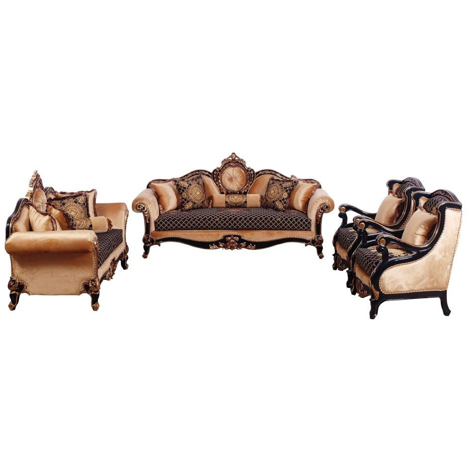 European Furniture - Raffaello Luxury Chair in Black & Antique Dark Gold Leaf - 41024-C - New Star Living
