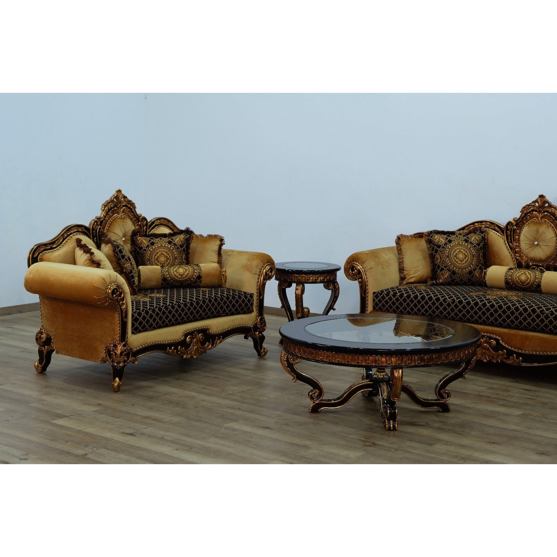 European Furniture - Raffaello 4 Piece Living Room Set in Black Gold - 41024-4SET - New Star Living