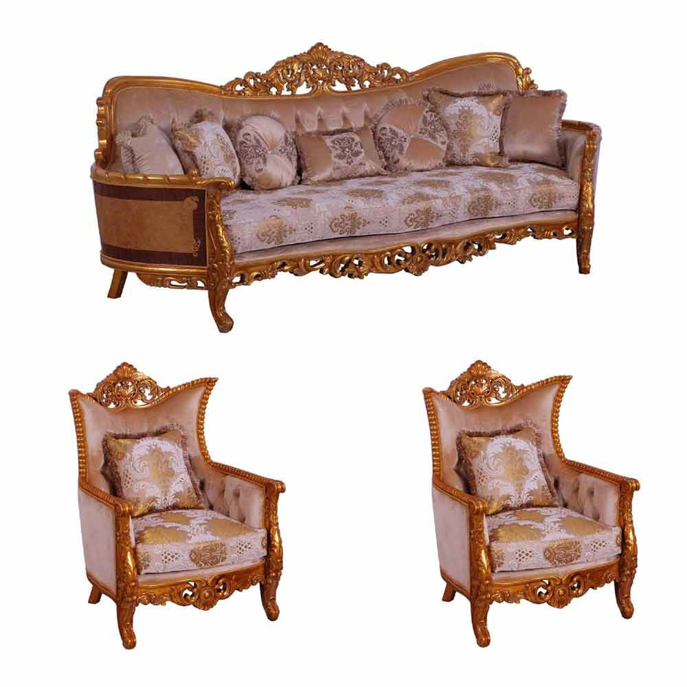 European Furniture - Modigliani III 3 Piece Luxury Living Room Set in Ikat and Gold - 31056-S2C - New Star Living