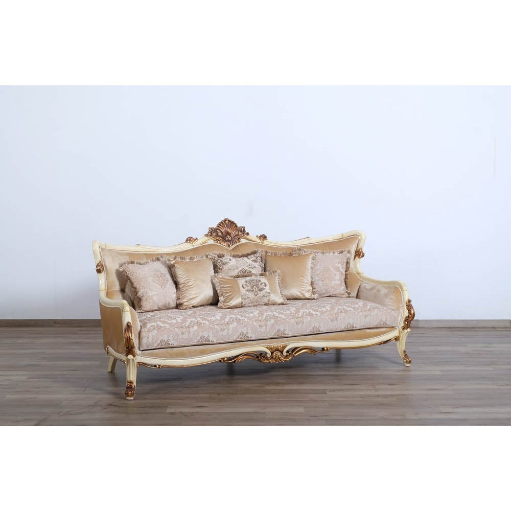 European Furniture - Veronica 3 Piece Luxury Living Room Set in Antique Beige and Antique Dark Gold leaf - 47075-SLC - New Star Living