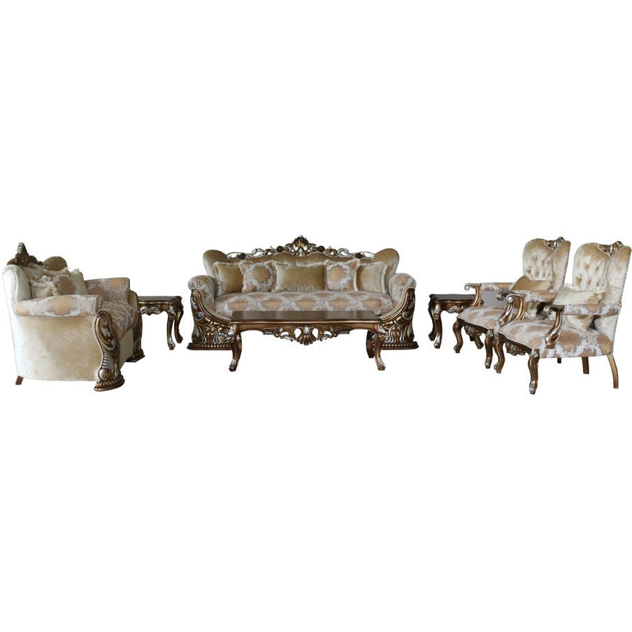 European Furniture - Emporior 2 Piece Luxury Sofa Set in Golden Brown with Antique Silver - 44753-SL - New Star Living