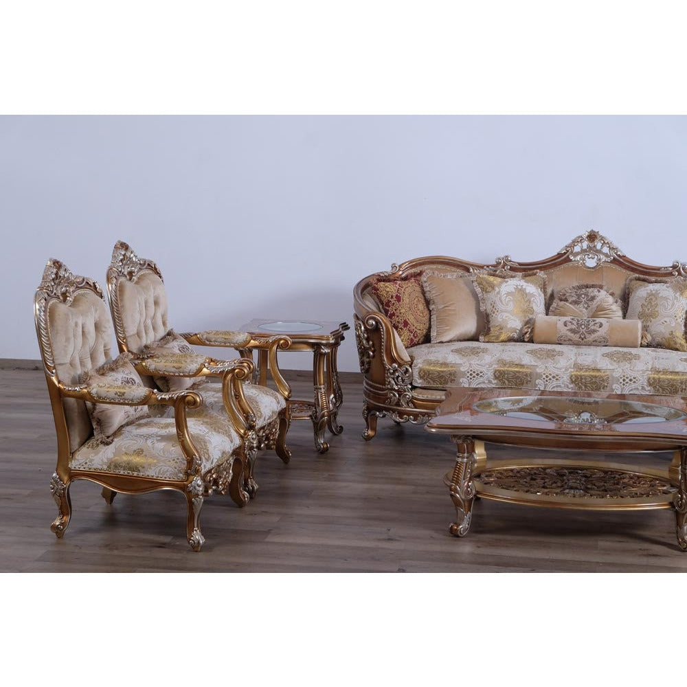 European Furniture - Saint Germain 3 Piece Luxury Living Room Set in Light Gold & Antique Silver - 35550-SLC - New Star Living
