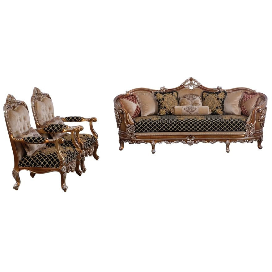 European Furniture - Saint Germain II 3 Piece Luxury Living Room Set in Light Gold & Antique Silver - 35552-S2C - New Star Living