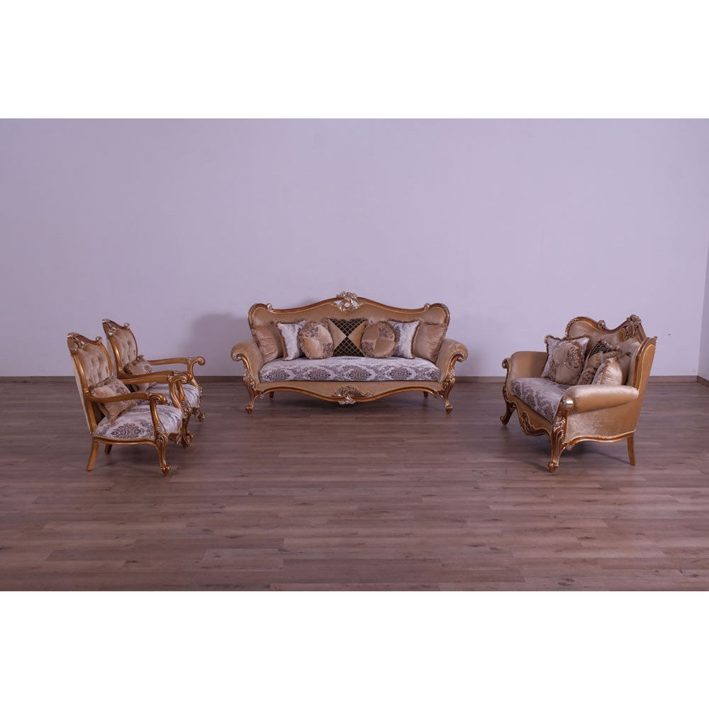 European Furniture - Augustus II 2 Piece Luxury Sofa Set in Light Gold & Antique Silver - 37059-SL - New Star Living