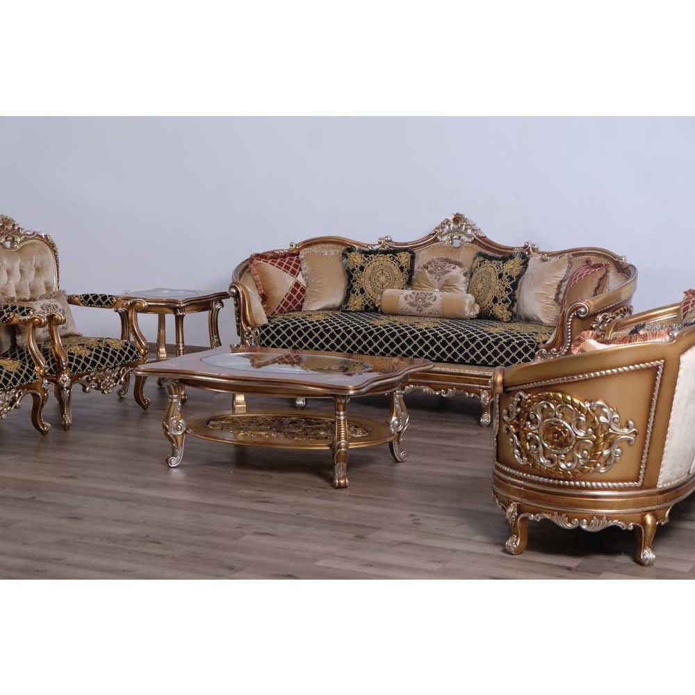 European Furniture - Saint Germain II 2 Piece Luxury Sofa Set in Light Gold & Antique Silver - 35552-SL - New Star Living
