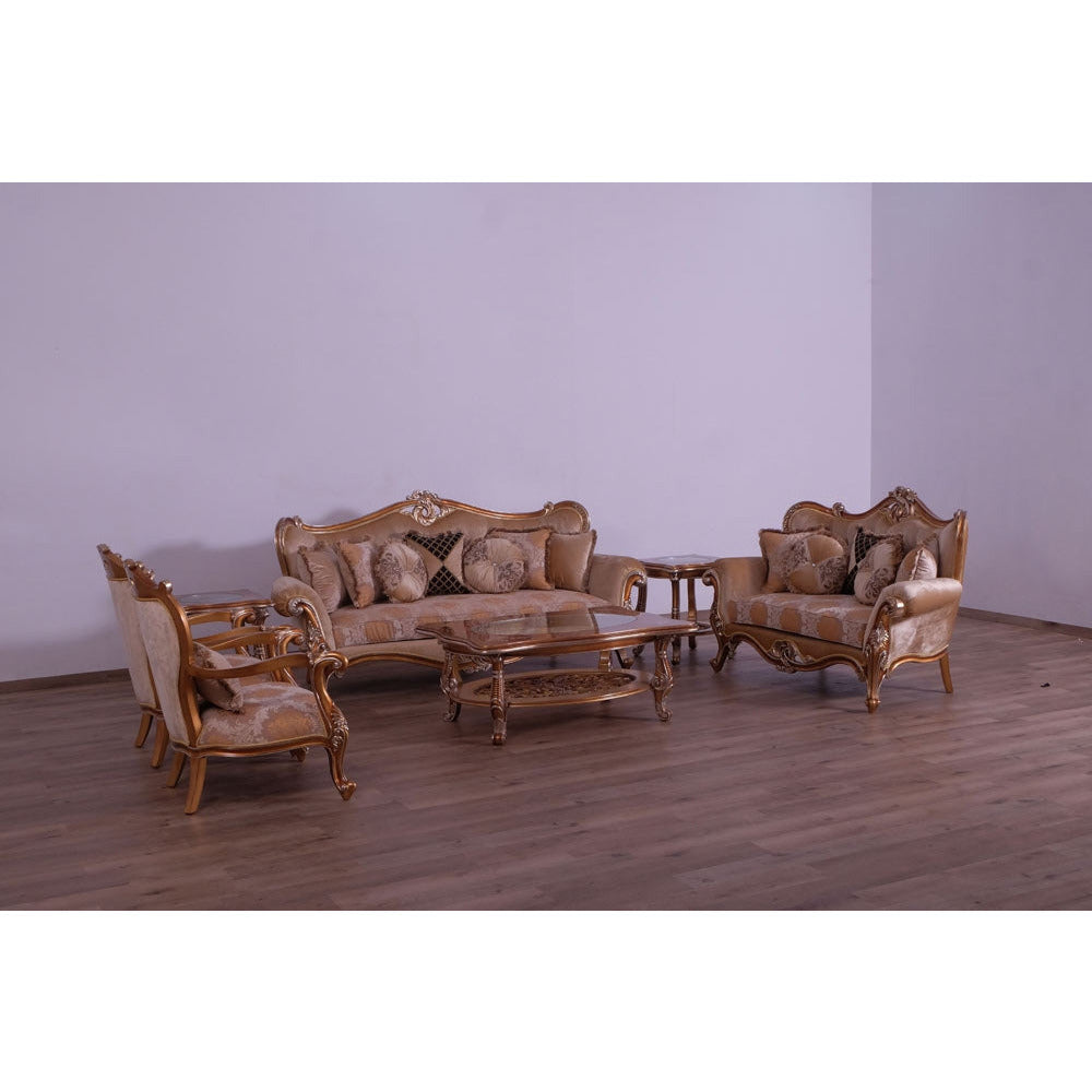 European Furniture - Augustus 3 Piece Luxury Sofa Set in Light Gold & Antique Silver - 37057-S2C - New Star Living