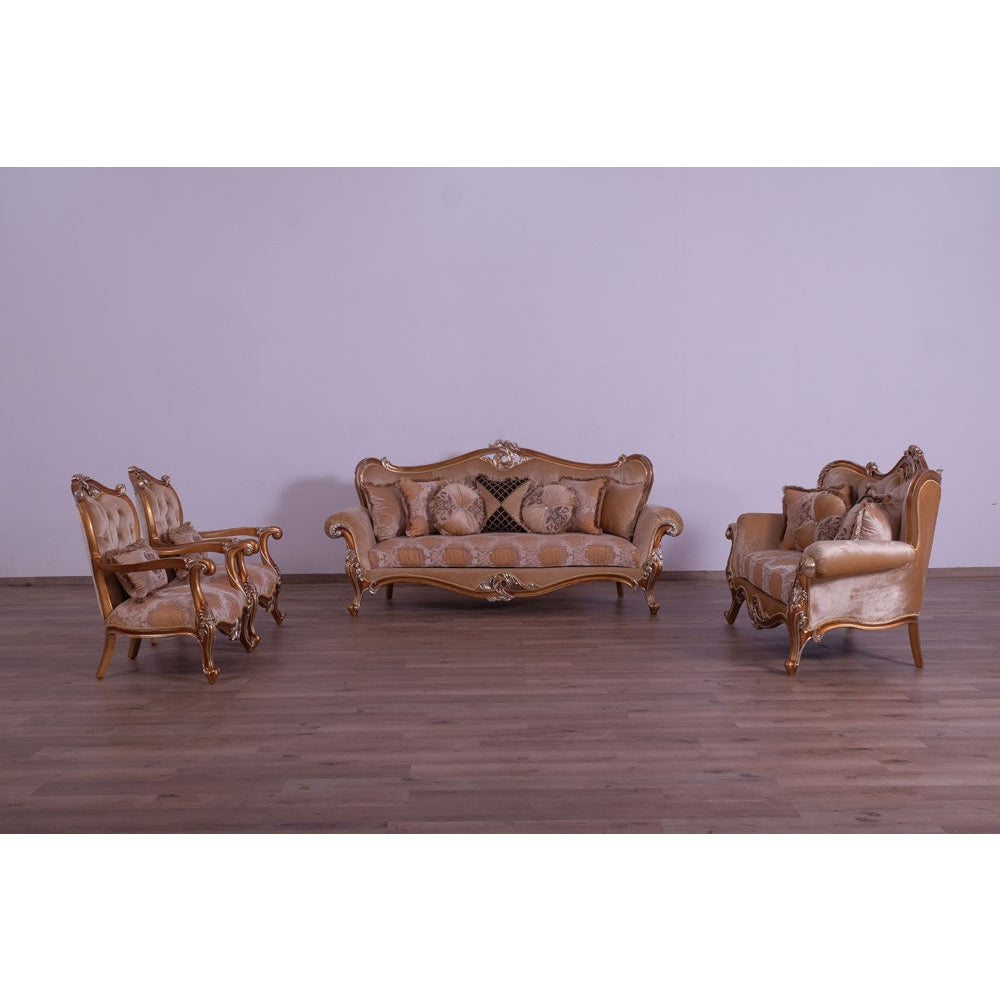 European Furniture - Augustus 3 Piece Luxury Sofa Set in Light Gold & Antique Silver - 37057-S2C - New Star Living