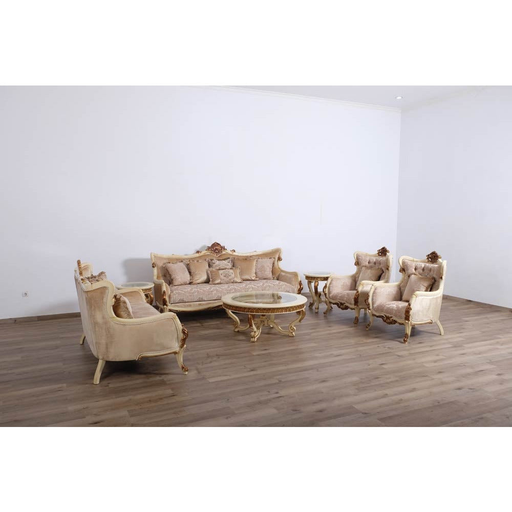European Furniture - Veronica 4 Piece Luxury Living Room Set in Antique Beige and Antique Dark Gold leaf - 47075-SL2C - New Star Living