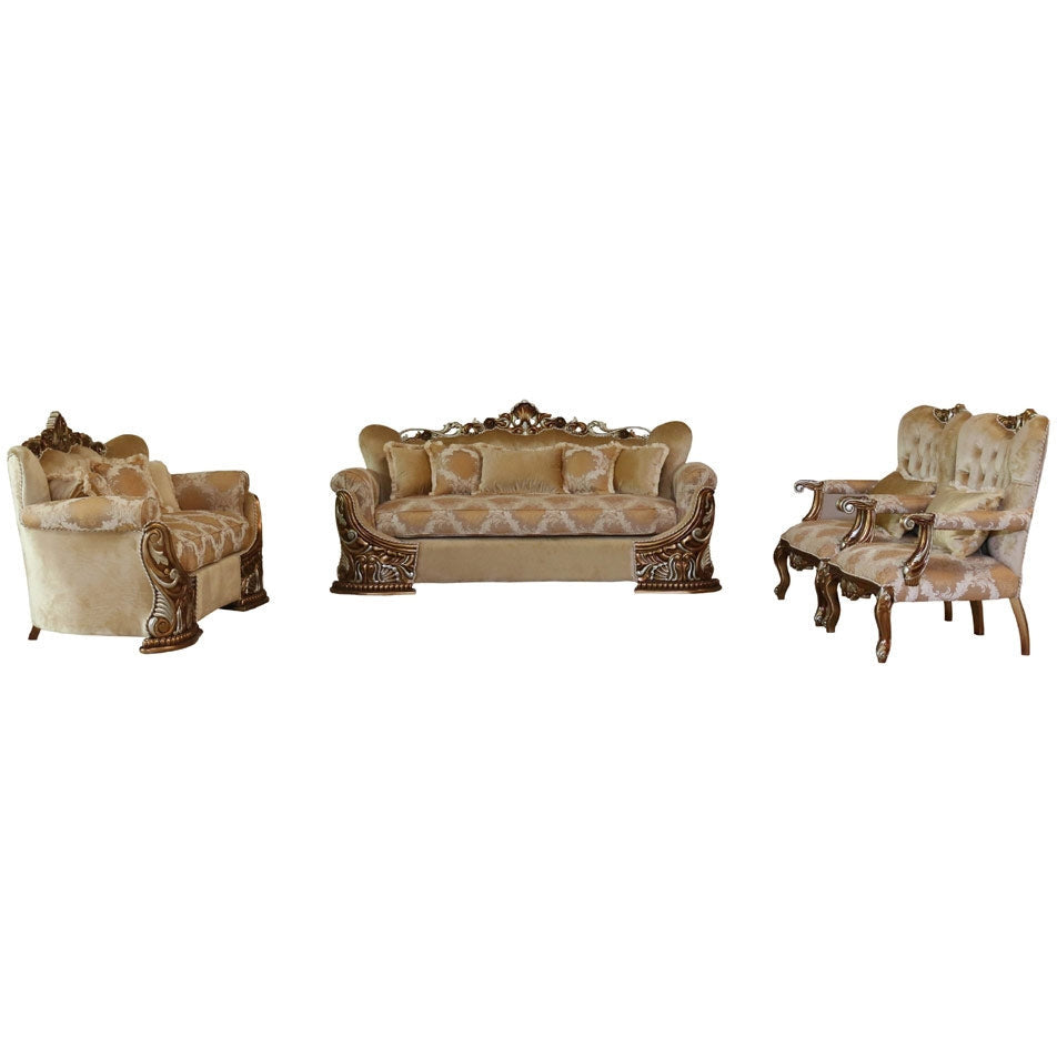 European Furniture - Emporior 4 Piece Luxury Living Room Set in Golden Brown with Antique Silver - 44753-SL2C - New Star Living