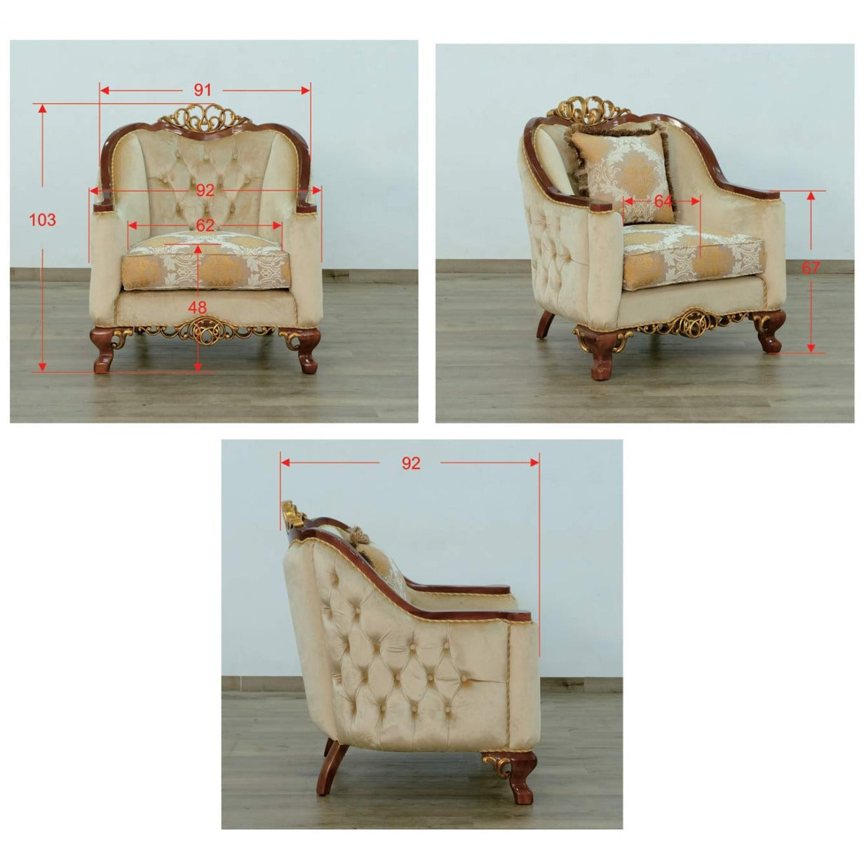 European Furniture - Angelica II Chair in Dark Brown & Gold - 45354-C - New Star Living