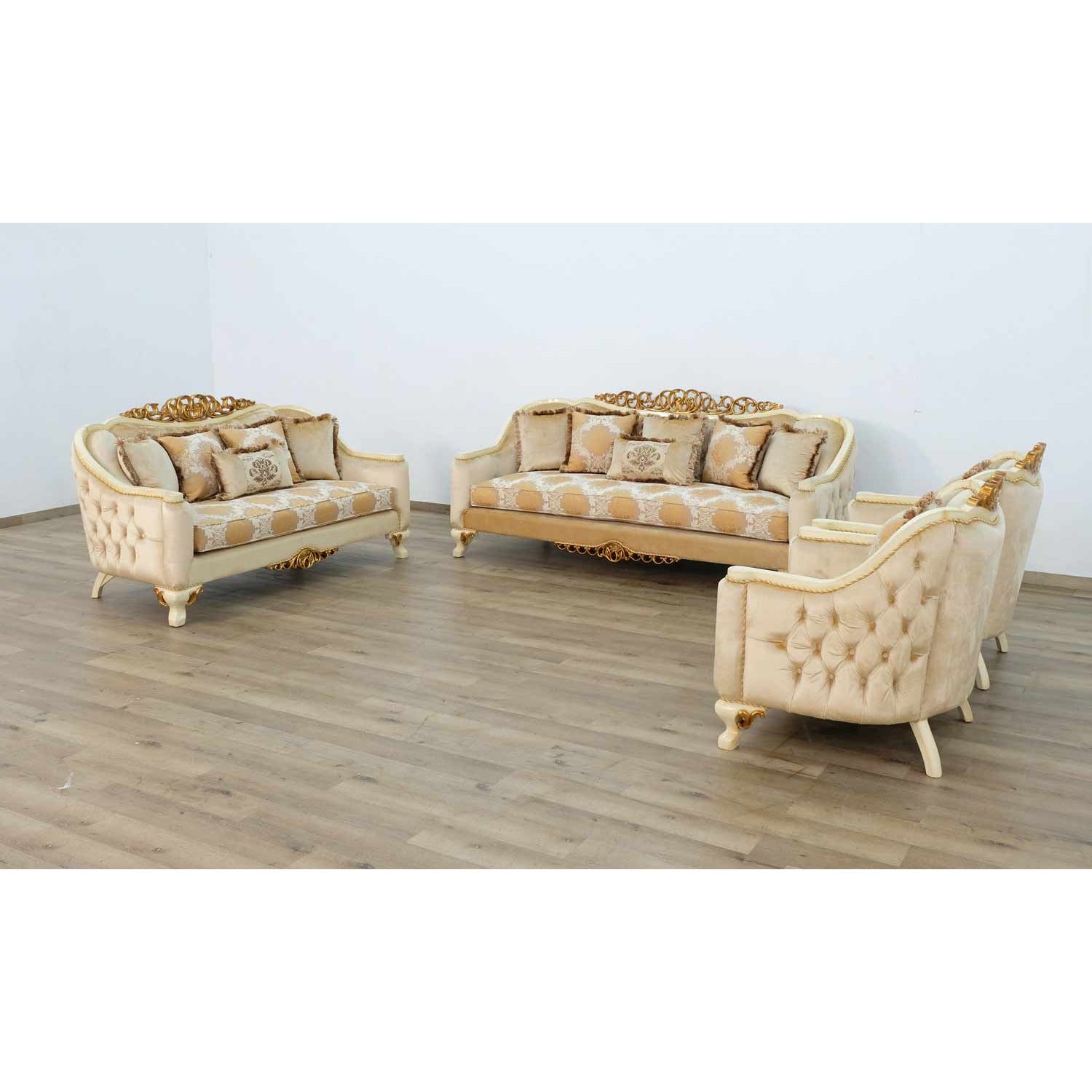 European Furniture - Angelica 3 Piece Living Room Set in Brown & Gold - 45352-3SET - New Star Living