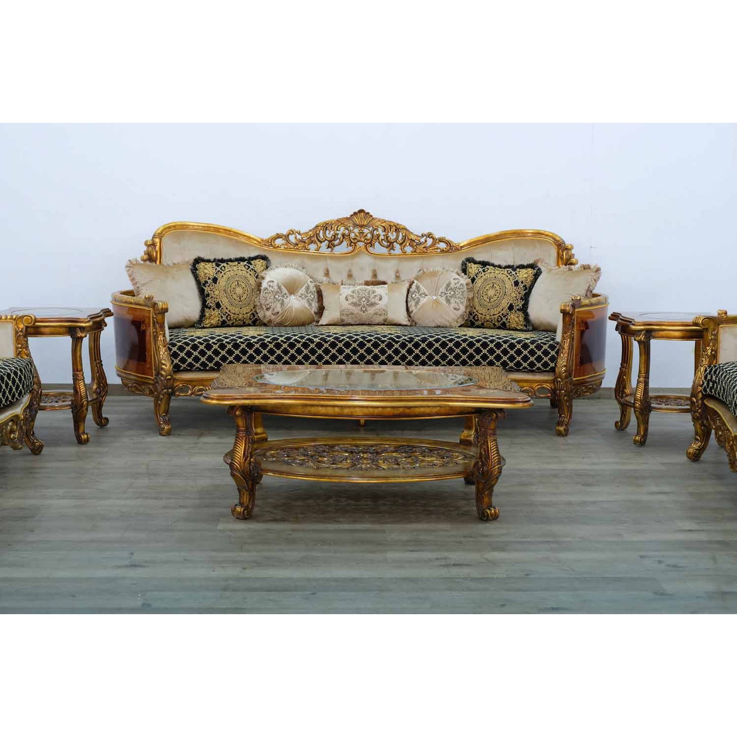 European Furniture - Maggiolini II 4 Piece Living Room Set in Black and Gold - 31059-4SET - New Star Living