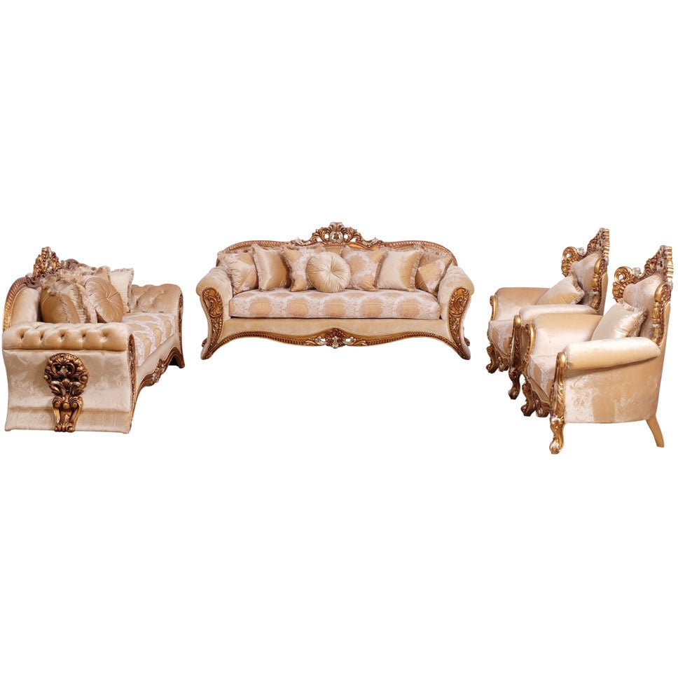 European Furniture - Emperador II 2 Piece Luxury Living Room Set in Antique Brown with Antique Silver Blended with Light Gold - 42038-SC - New Star Living