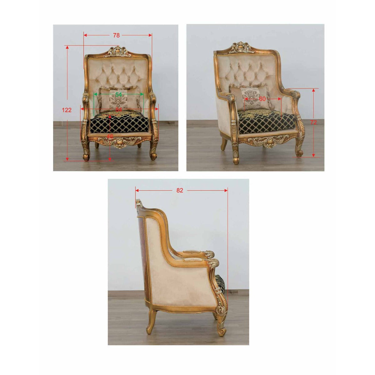 European Furniture - Luxor II Chair in Black Gold - 68586-C - New Star Living